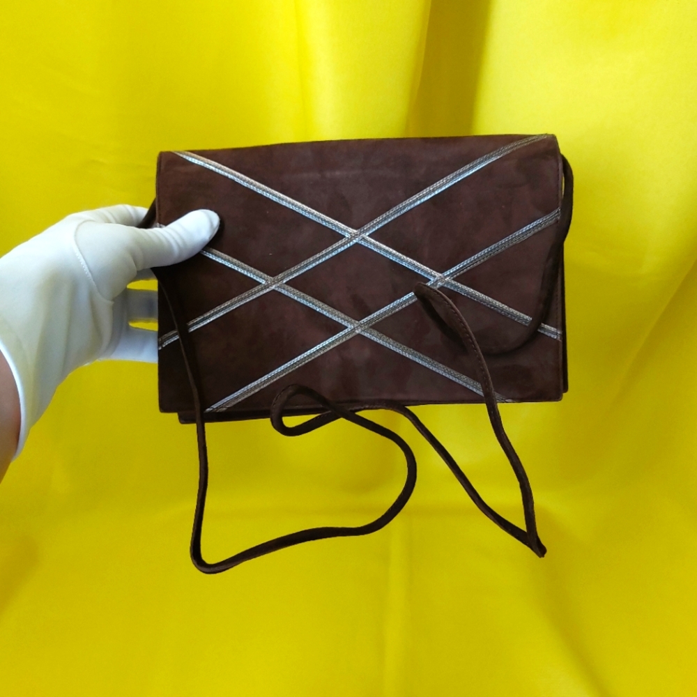 Vintage Crossbody Bag Brown Surde Purse by UNGARO Parallele Paris 1980s